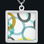 Interlocking Yellow & Blue Circles Silver Plated Necklace<br><div class="desc">A simple print of interlocking yellow and blue circles by Megan Meagher. The white background lets the colors of the circles pop. Purchase yours today!</div>