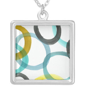 Interlocking Yellow & Blue Circles Silver Plated Necklace