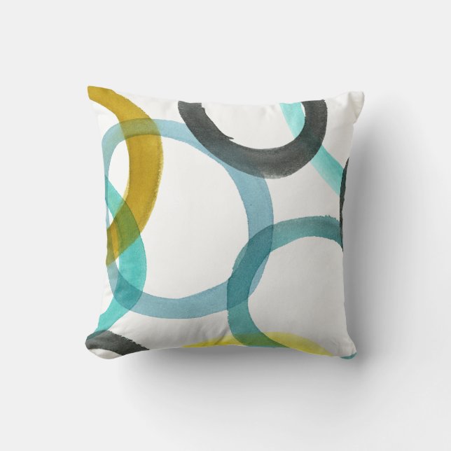 Interlocking Yellow & Blue Circles Throw Pillow (Front)