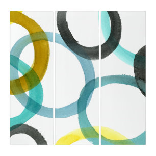 Interlocking Yellow & Blue Circles Triptych