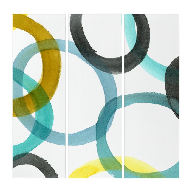 Interlocking Yellow & Blue Circles Triptych (Front)