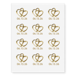 Intermingled Heart-Shaped Gold Wedding Rings Temporary Tattoos
