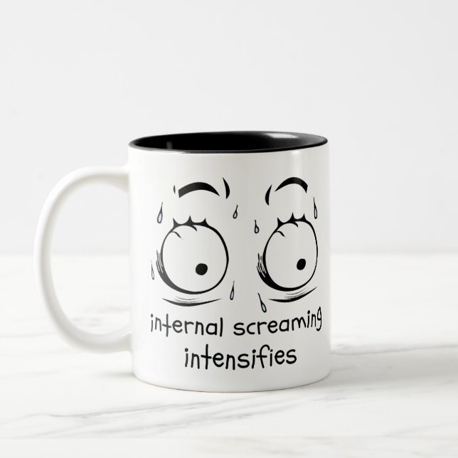 Internal Screaming Intensifies Dank Meme FaceSweat Two-Tone Coffee Mug (Left)