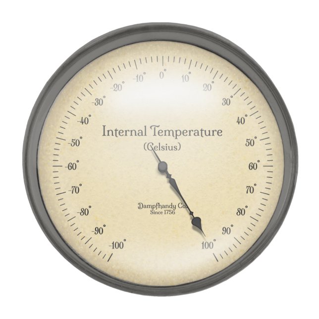 Internal Temperature Gauge Steampunk Industrial Gunmetal Finish Lapel Pin (Front)