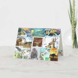 International Animal Postage Stamp Collage Card