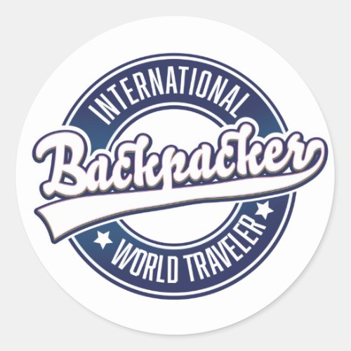 International Backpacker Word Traveler logo Classic Round Sticker