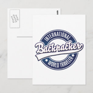 International Backpacker Word Traveler logo Postcard