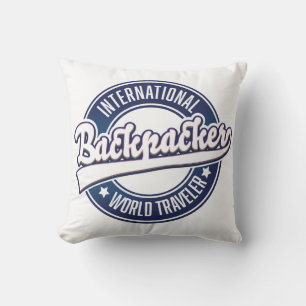 International Backpacker Word Traveler logo Throw Pillow