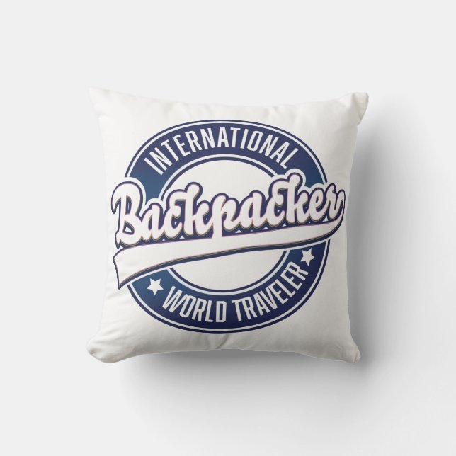 International Backpacker Word Traveler logo Throw Pillow (Front)