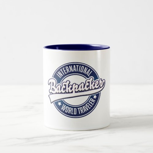 International Backpacker Word Traveler logo Two_Tone Coffee Mug