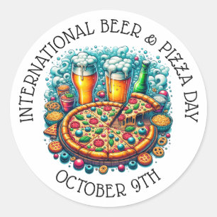 International Beer and Pizza Day October 9th Classic Round Sticker