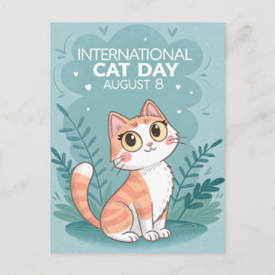 International Cat Day Cute Whimsical Cat Art Holiday Postcard