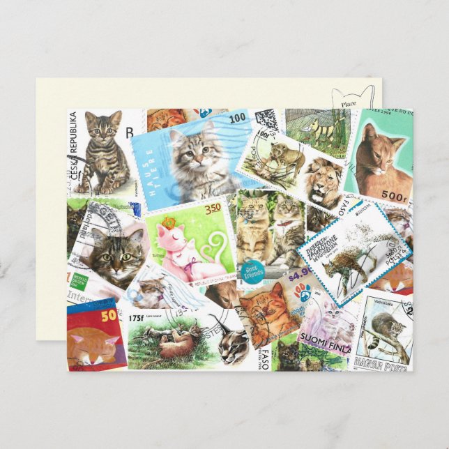 International Cat Postage Stamp Postcard (Front/Back)