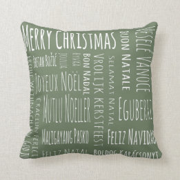 International Christmas Green Throw Pillow