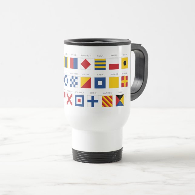 International Code of Signals Alphabet Travel Mug (Front Right)