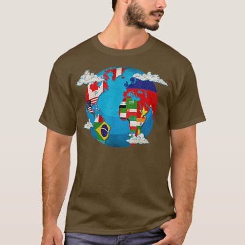 International Country Flags Traveling Globe World  T_Shirt