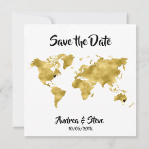 International Couples World Map removable hearts Save The Date
