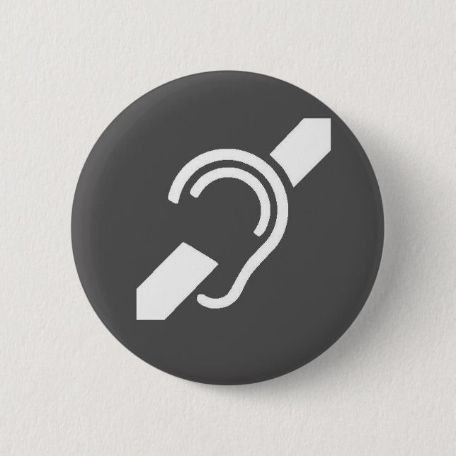 International Deaf Button White on Grey (Front)