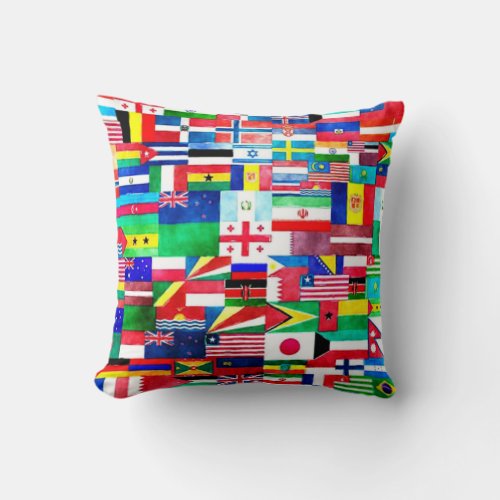 International Flag Collage Throw Pillow