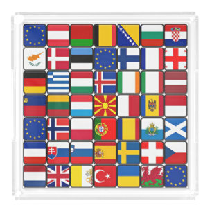 International flag collection, world flags, acrylic tray