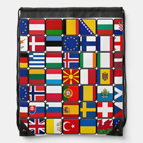 International flag collection, world flags drawstring bag