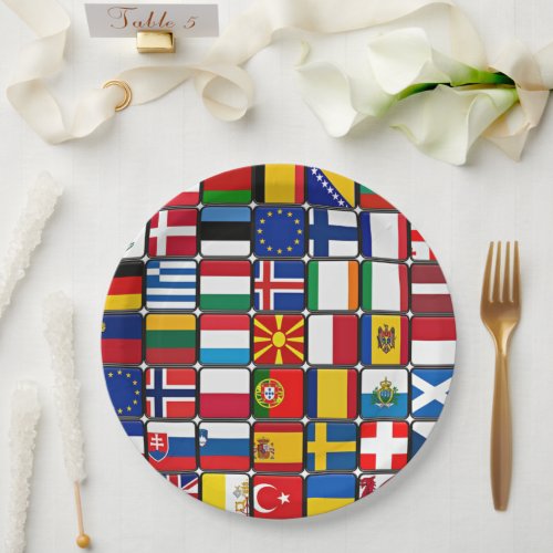 International flags collection, paper plates