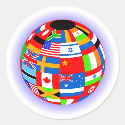 international flags globe earth classic round sticker