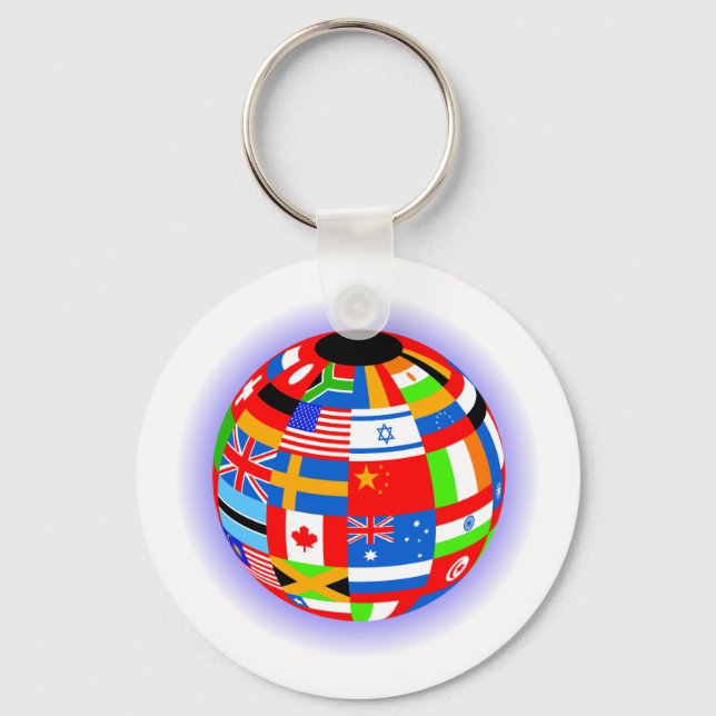 international flags globe earth keychain (Front)
