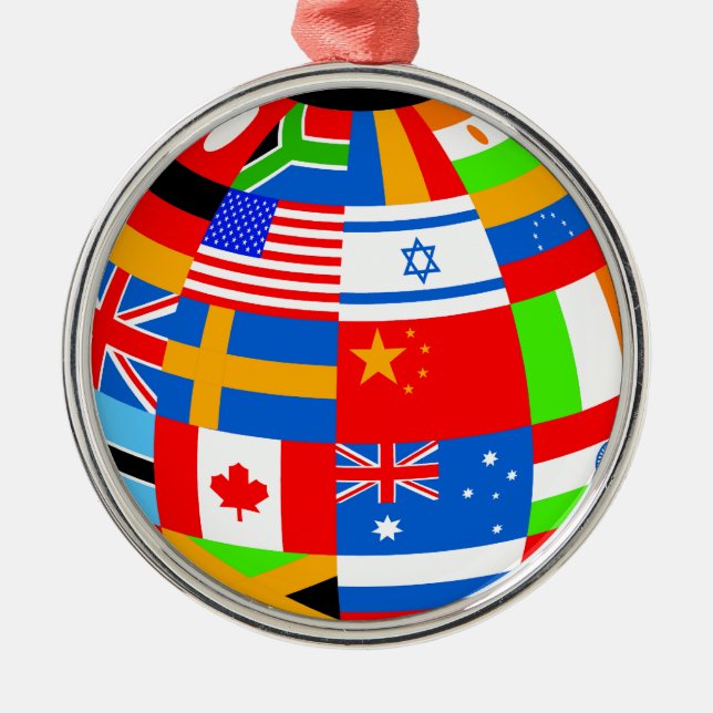 international flags globe earth metal ornament (Front)