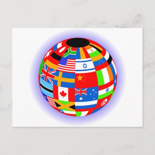 international flags globe earth postcard