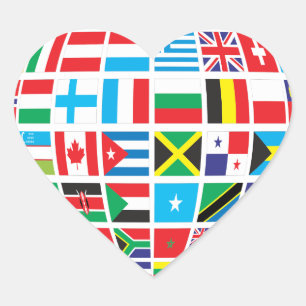 International Flags Heart Shaped Sticker