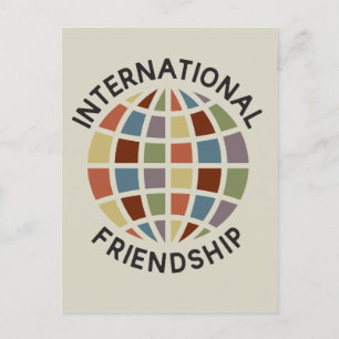 International Friendship with colorful globe icon Postcard