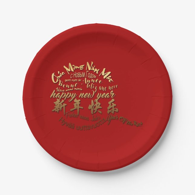 International Gold Wishes Rat New Year 2020 PP Paper Plates (Front)