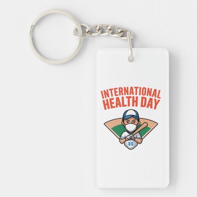 International Health Day Baseball Design Keychain (Front)