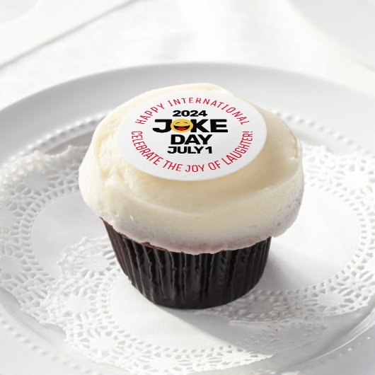 International Joke Day Laughing Face Edible Frosting Rounds (Cupcake)