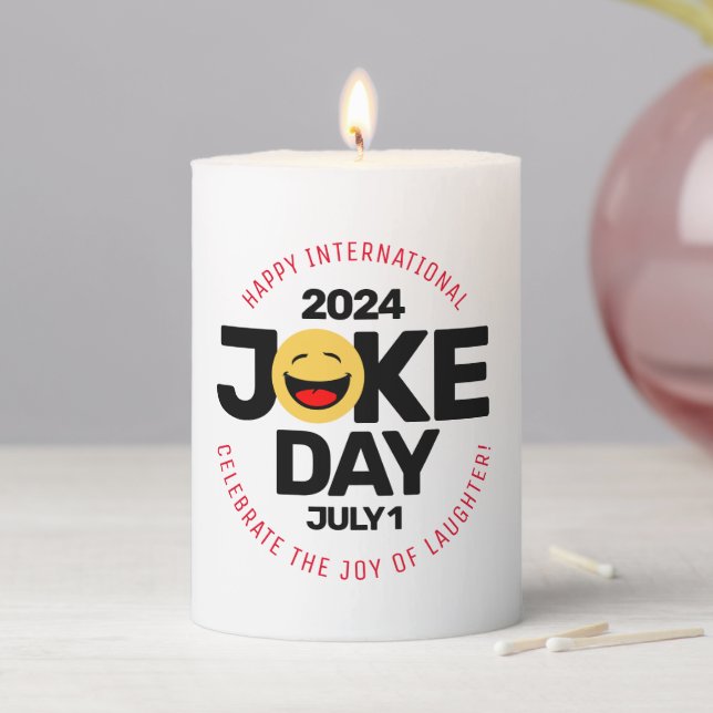 International Joke Day Laughing Face Pillar Candle (In Situ)