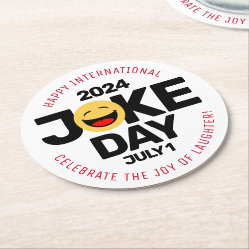 International Joke Day Laughing Face Round Paper Coaster