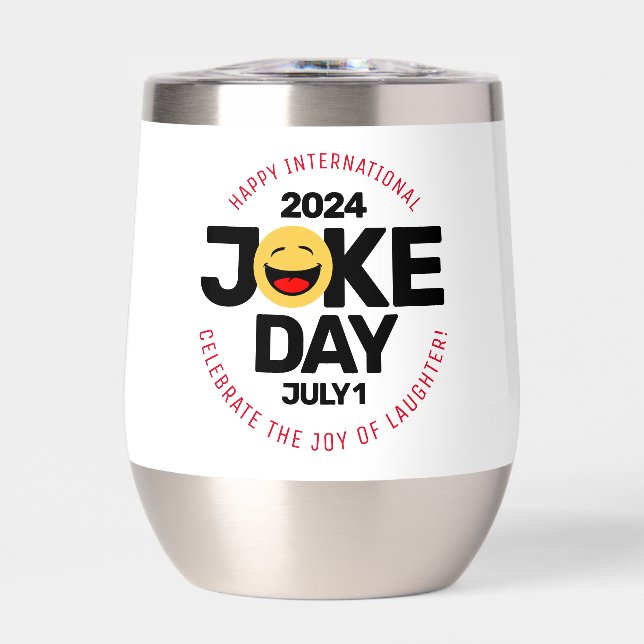 International Joke Day Laughing Face Thermal Wine Tumbler (Front)