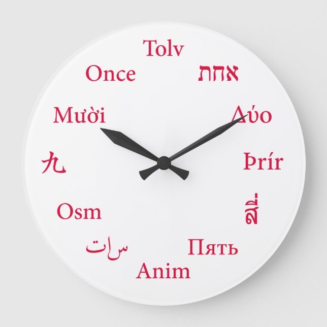 International Languages Clock (Red / Crimson) (Front)