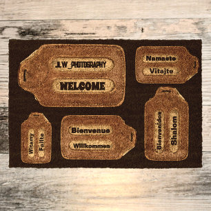 International Languages ID Tags Welcome Coir Fiber Doormat
