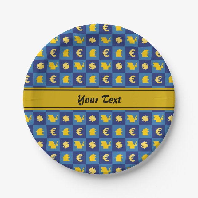 International money currencies signs pattern paper plates (Front)