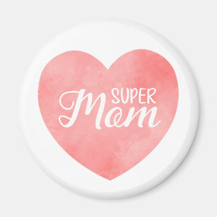 International mother's day, pink heart super mom magnet