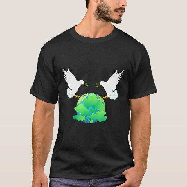 International Peace Flag Peacebuilding Two Doves I T-Shirt (Front)