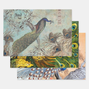INTERNATIONAL PEACOCK ART DECOUPAGE WRAPPING PAPER SHEETS