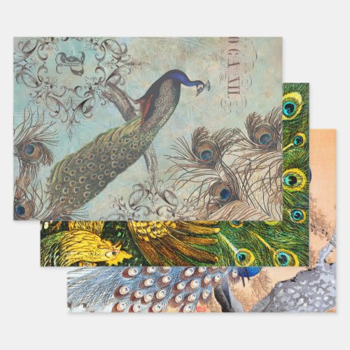 INTERNATIONAL PEACOCK ART DECOUPAGE WRAPPING PAPER SHEETS