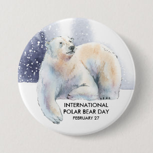 International Polar Bear Day, watercolor Button