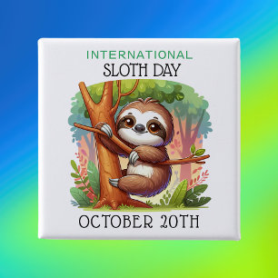 International Sloth Day October 20th Button