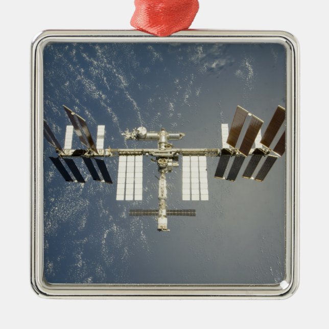International Space Station backdropped Metal Ornament (Front)