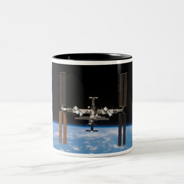 International Space Station -- Seen from Atlantis Two-Tone Coffee Mug (Center)