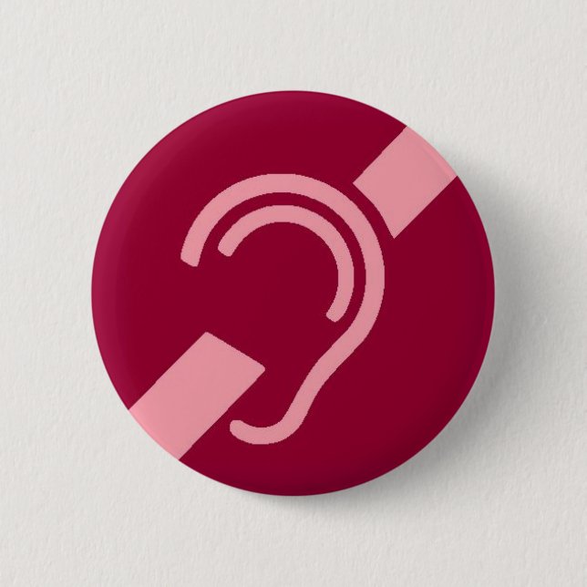 International Symbol for Deaf, Pink on Red Button (Front)